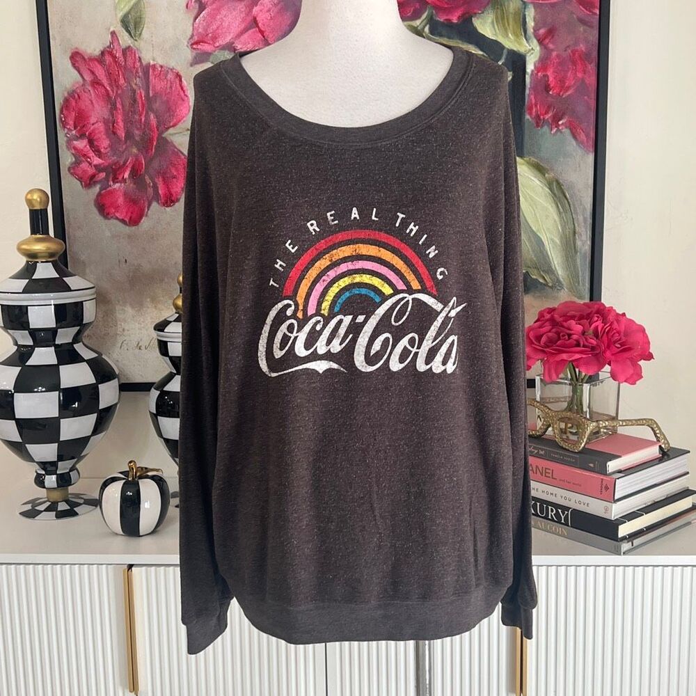 Wildfox Women's Coca-Cola The Real Thing Pullover Graphic Sweatshirt Gray Large